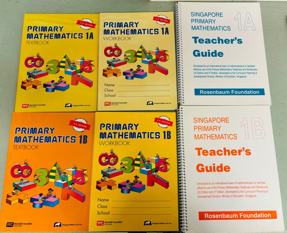 Singapore Mathematics 1A & 1B Textbook, Workbook, Guide, U.S. Edition Paperback