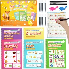 5-Pack Reusable Magic Grooved Handwriting Copybooks for Kids