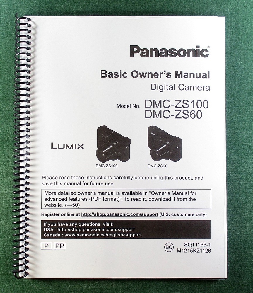 Panasonic DMC-ZS100 / ZS60 Basic Owner’s Manual: Full Color & Protective Covers!