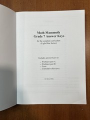 Math Mammoth Grade 7 Answer Keys By Maria Miller, Light Blue Series