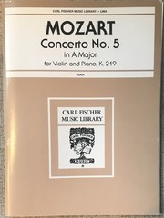 MOZART “CONCERTO NO. 5 IN A MAJOR FOR VIOLIN AND PIANO ” PB VG+ SCORE & PART