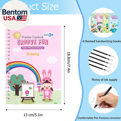 Handwriting Book Practice for Kids,Reusable Grooved Handwriting Books, Writing P