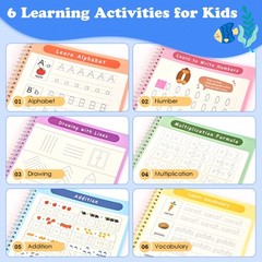 6 Pack Large Magic Grooved Writing Practice Books -Reusable Grooved Handwriting
