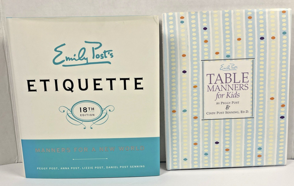 Emily Post Etiquette Signed 8th Edition + Table Manners For Kids Peggy Post HC