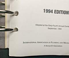1994 Uniform Plumbing Code UPC IAPMO Binder Technical Manual with Tabs Reference