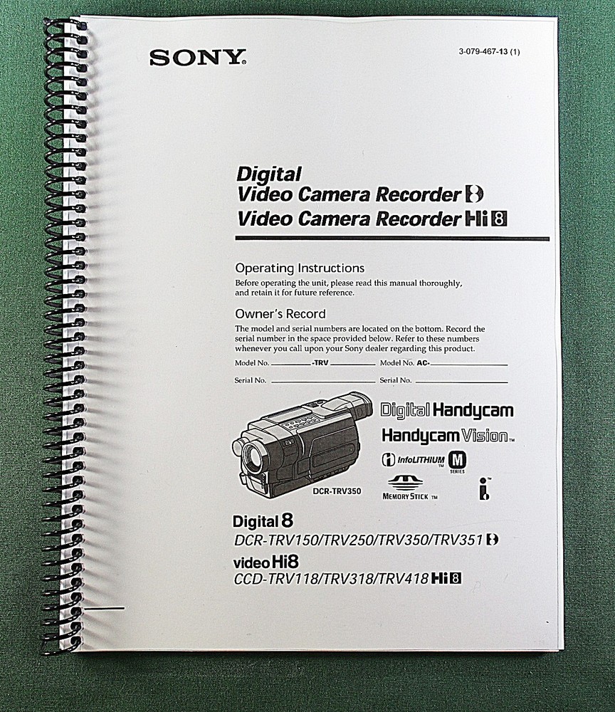 Sony DCR-TRV250 Instruction Manual: 268 Pages Coil Bound & Protective Covers!