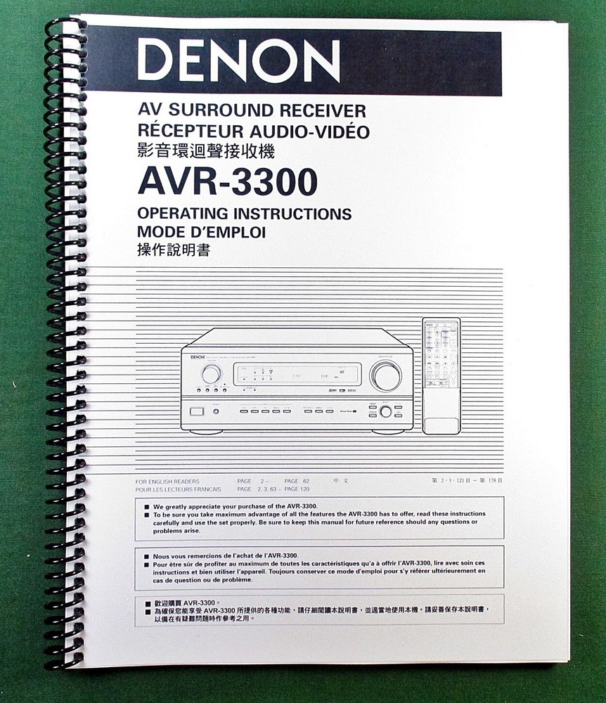 Denon AVR-3300 Instruction Manual: 62 Pages & Protective Covers!
