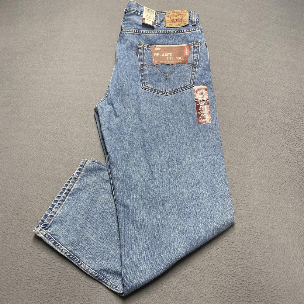 Vintage Levis 550 Jeans Mens 42×32 Light Blue Wash Relaxed Fit Tapered Denim