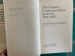 The CHINESE COMMUNIST PARTY IN POWER, 1949-1976 By Jacques Guillermaz HC DJ 1976