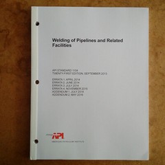 API 1104:2013 Welding of Pipelines and Related Facilities – 21st Ed. Paperback.