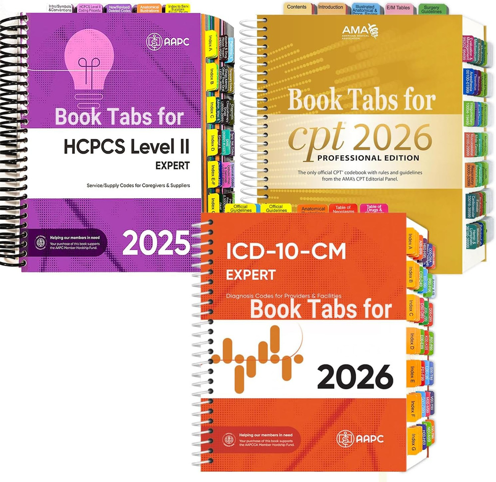 Index Tabs for AMA CPT Book, ICD-10 Code, HCPCS Level II, 3-Set Bundle 2026/2025