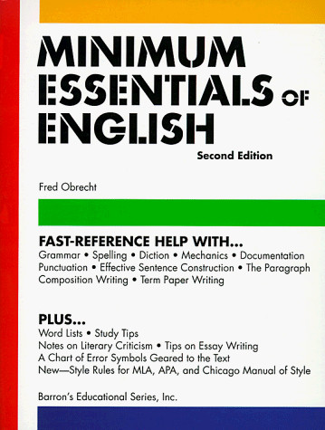 MINIMUM ESSENTIALS OF ENGLISH By Fred Obrecht *Excellent Condition*