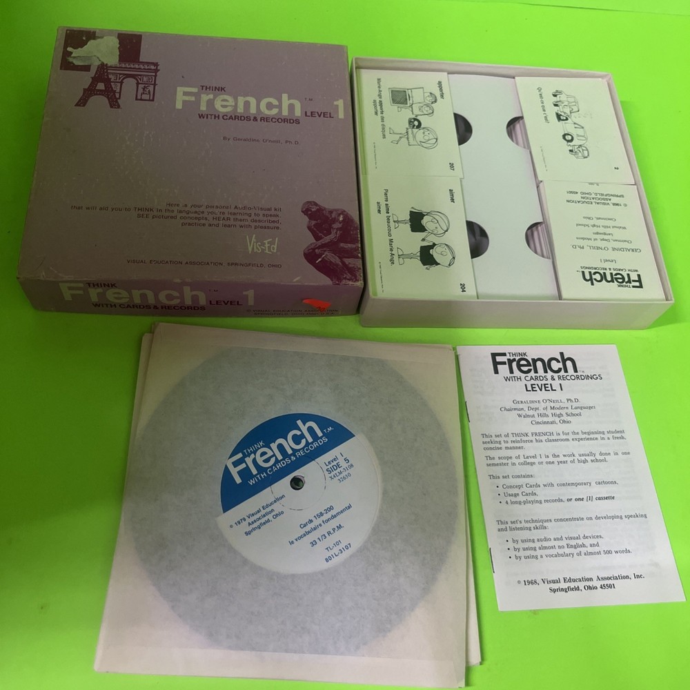 Vintage Vis-Ed Think French Level 1 Language Vocabulary Cards And Records