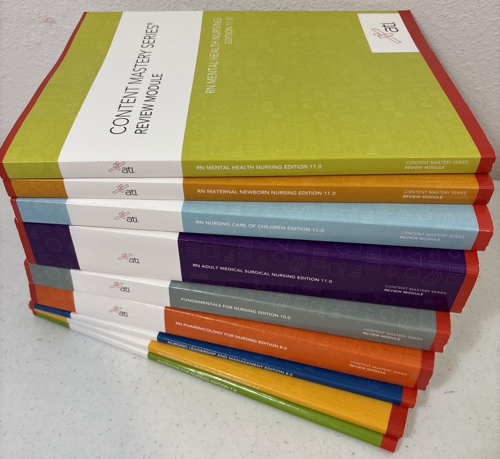 Set of 9 ATI Nursing/RN Content Mastery Series Review Module Books *NICE & CLEAN